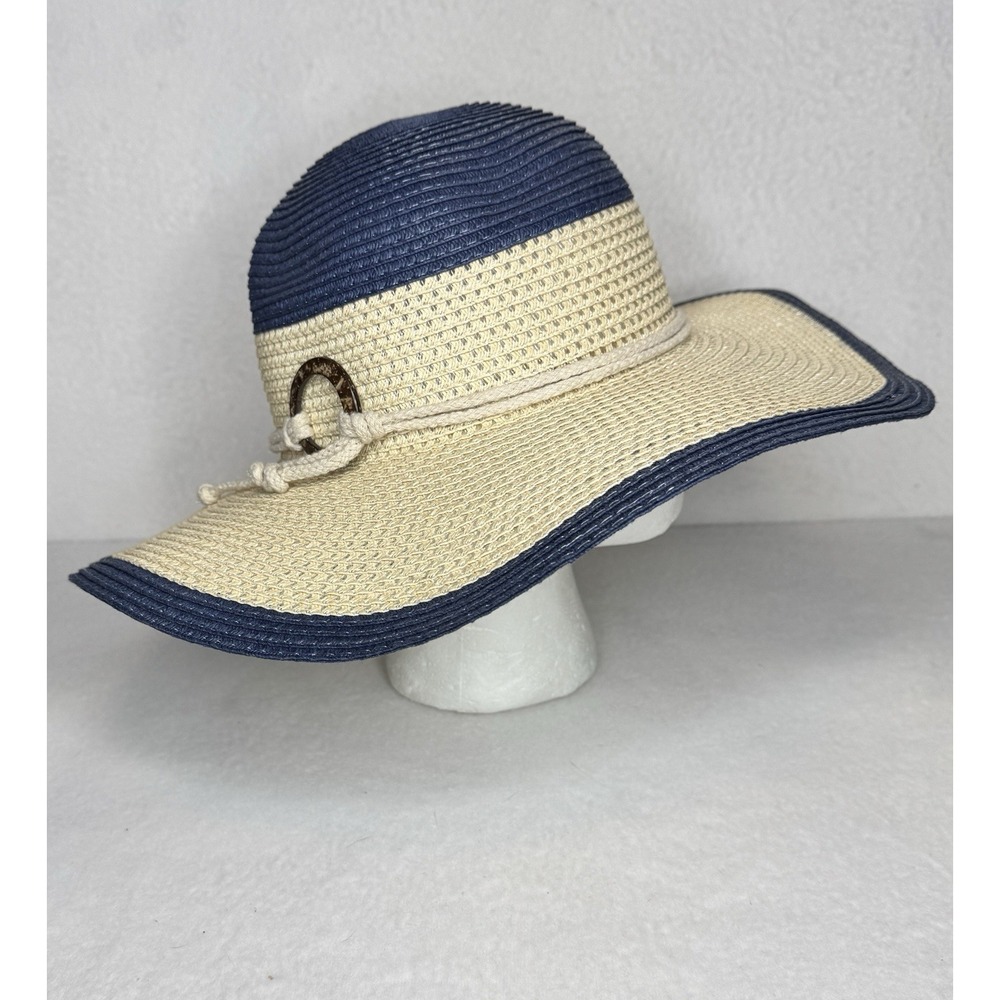 Panama Jack Wide Floppy Brim Straw Polyester Sun Hat Beige White Beach Pool New